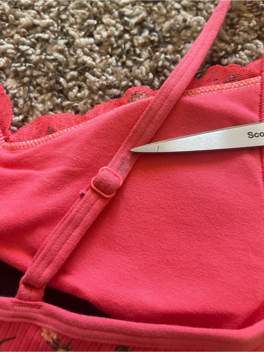 NWT Victoria's Secret PINK Floral Lace Trim Ribbed Bodysuit Cami Top XS Coral - Picture 9 of 15